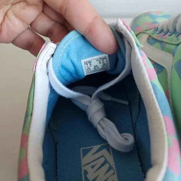 Vans | Old Skool Stacked Checkered Floral Blue Platform Shoes, Womens 9 - Picture 10 of 11